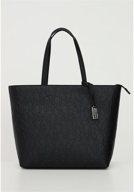 Black women's shopper with all-over lettering logo ARMANI EXCHANGE | 942650CC79300020